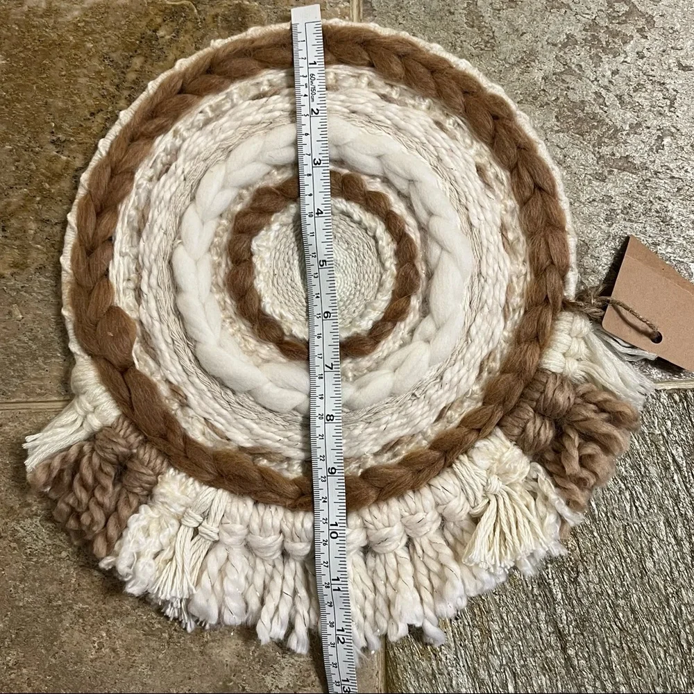 Bohemian Macrame Tassel Fringe Mixed Fiber Wall Ivory Tan Hanging Art Decor